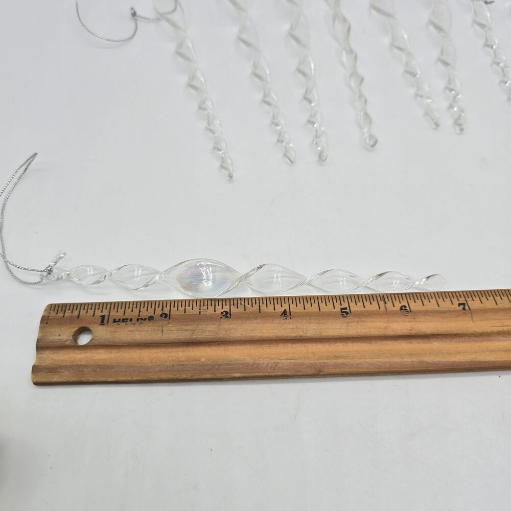 Hand Blown Clear Glass Twisted Icicle Ornaments Set of 12 Vintage Style Decor - Picture 6 of 6
